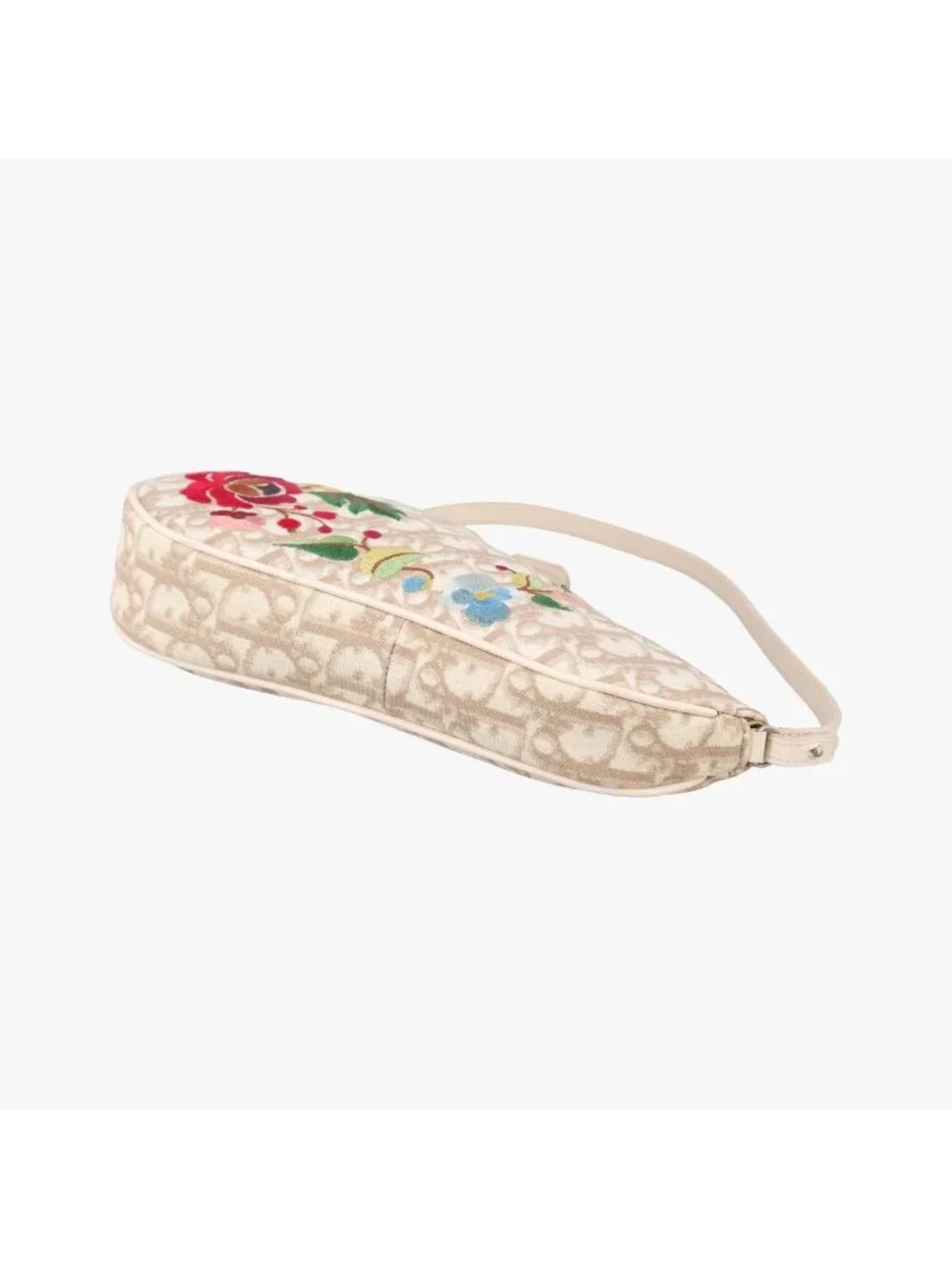 Dior Saddle Beige Canvas Flower Embroidery MC Shoulder